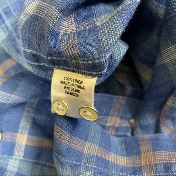 Peter Millar Blue Plaid Button Front Linen Shirt Long Sleeve Large Lightweight - Picture 4 of 4